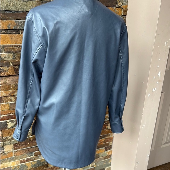 Blue H&M Faux Leather Button-Up Shirt/Jacket - Picture 3 of 8